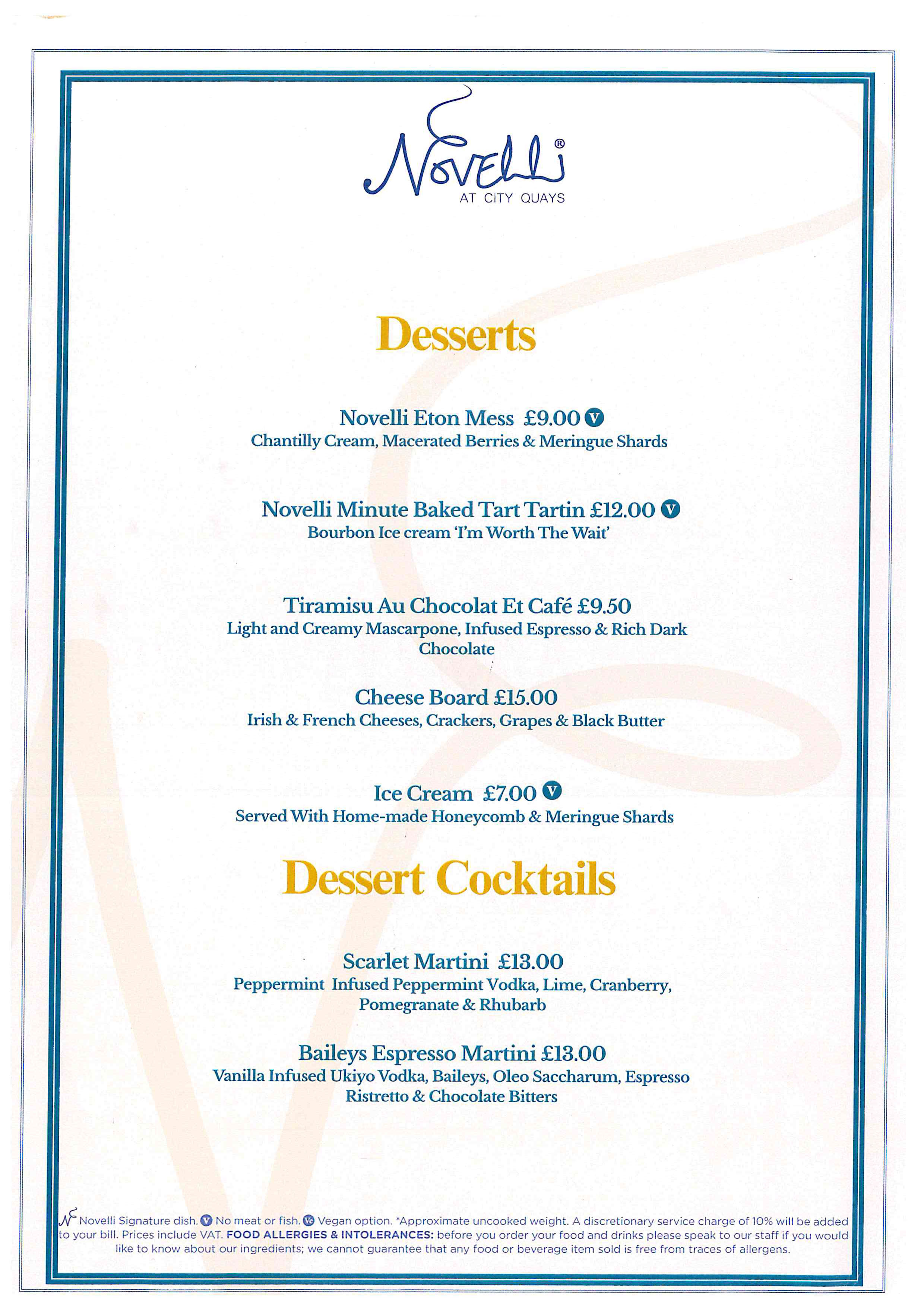 Novelli At City Quays Dessert Menu