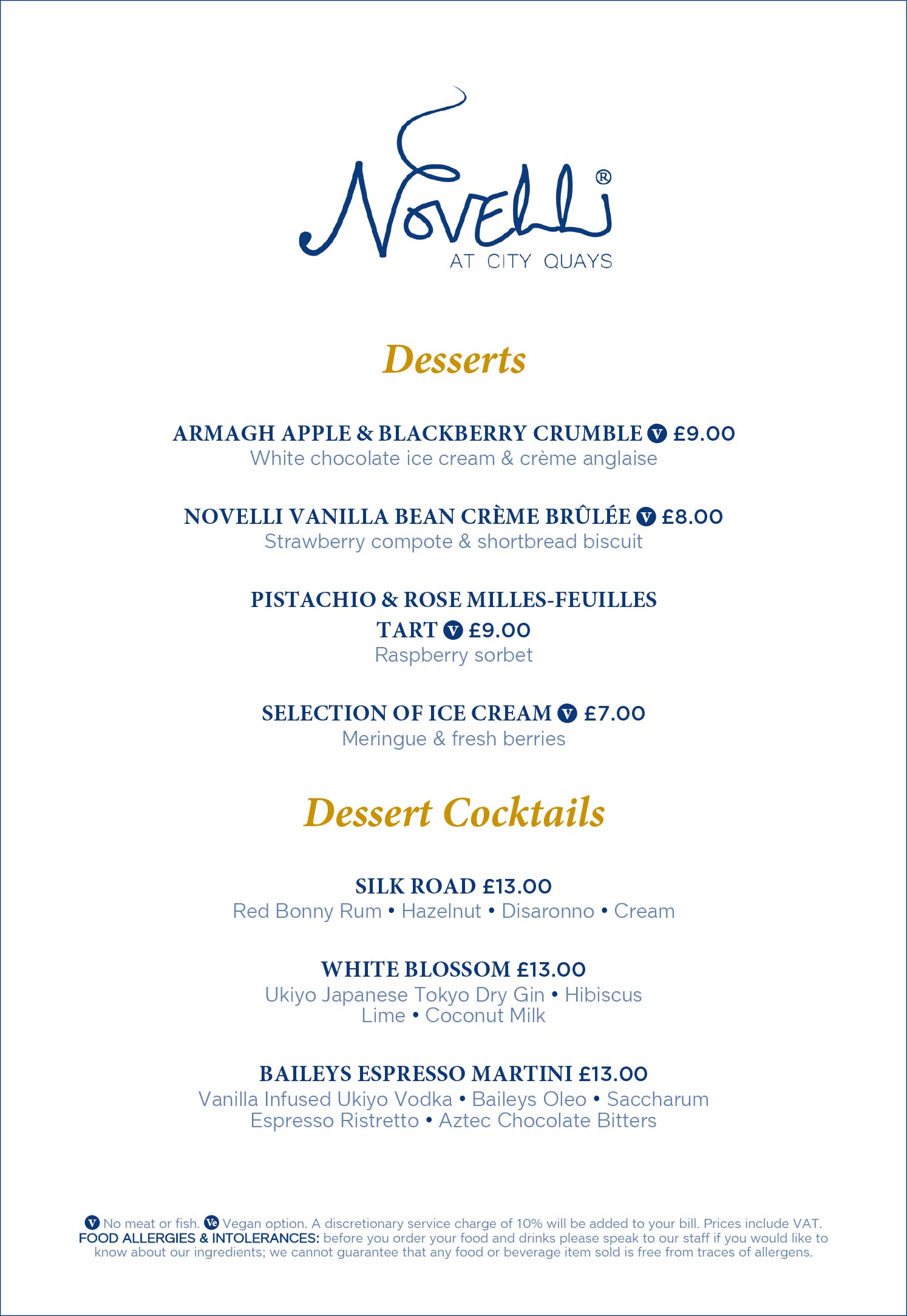 Novelli At City Quays Dessert Menu