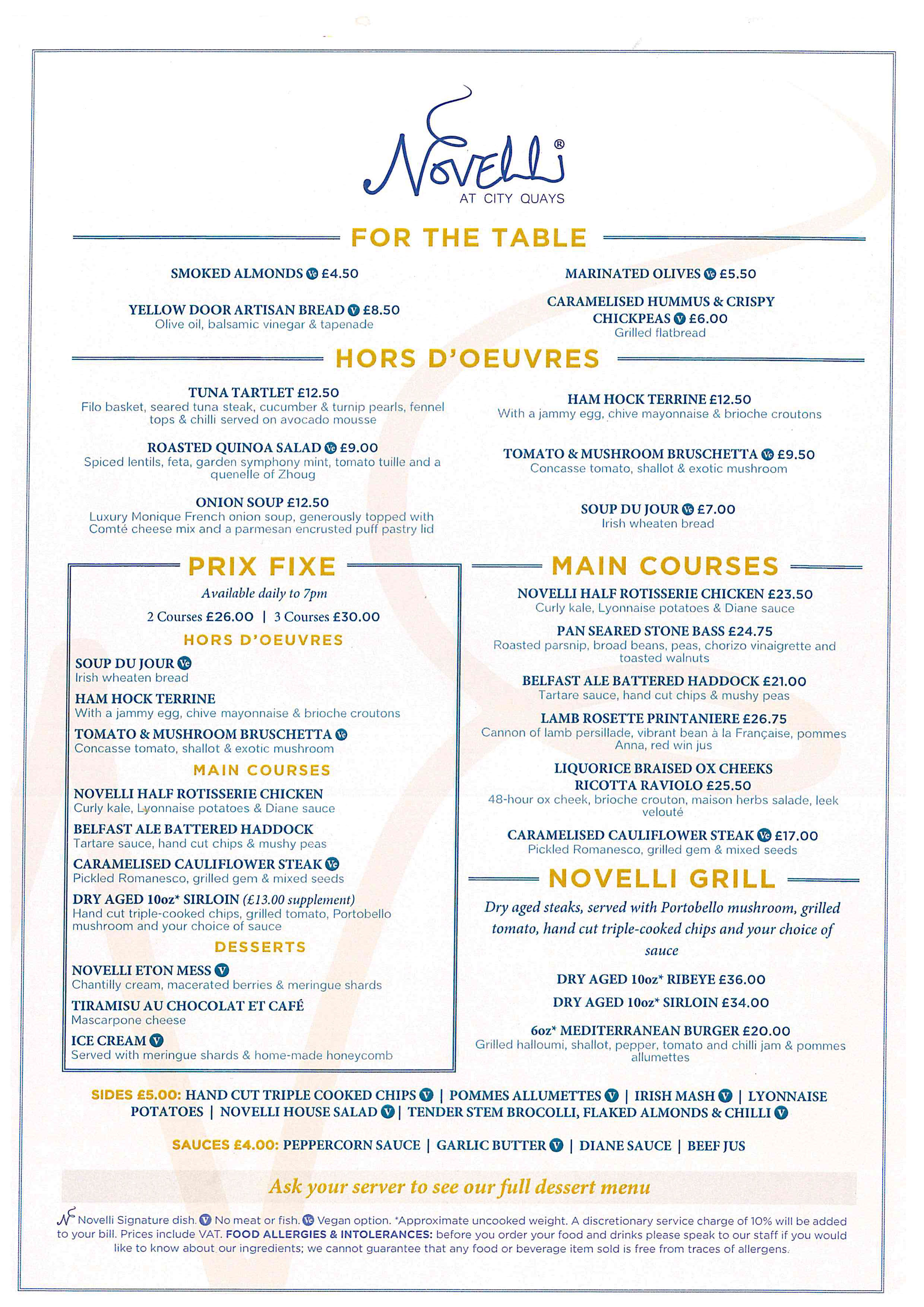 Novelli At City Quays A La Carte Menu
