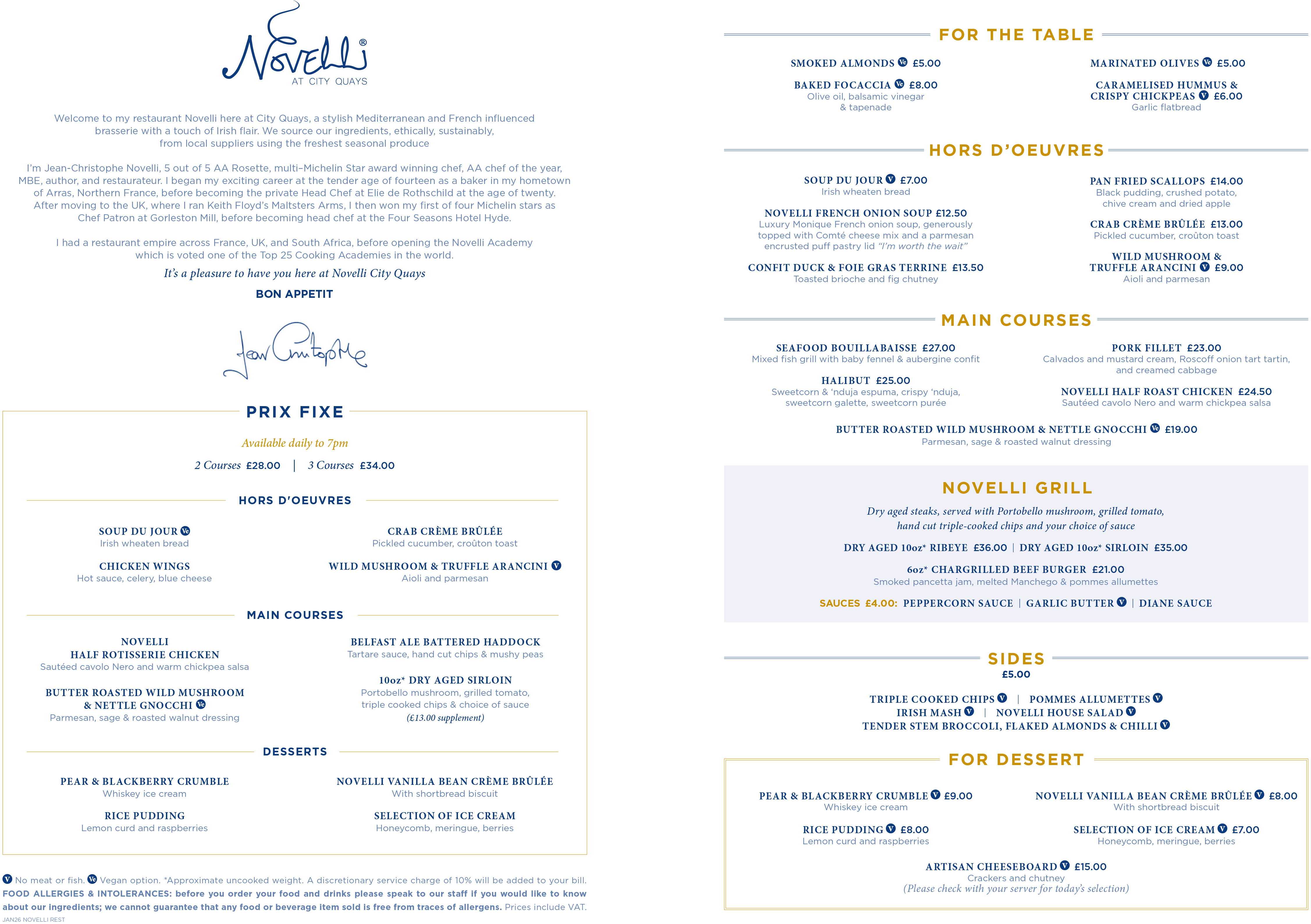 Novelli At City Quays A La Carte Menu