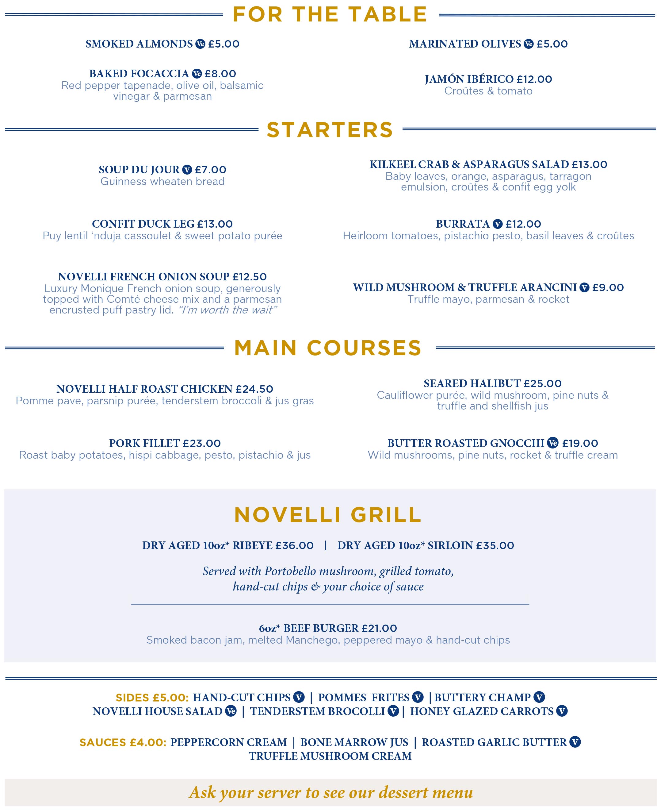 Novelli At City Quays A La Carte Menu
