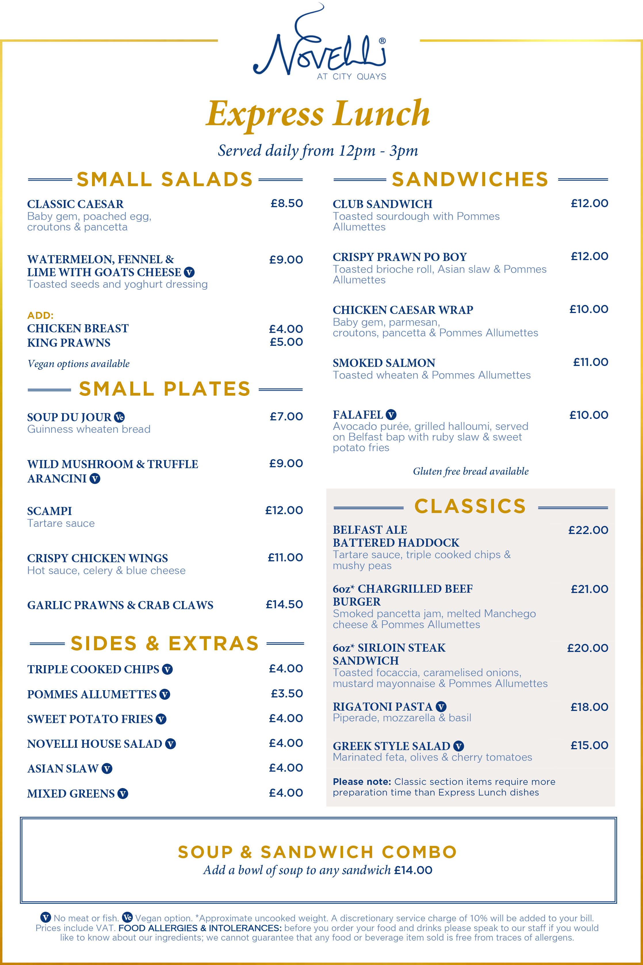 Novelli At City Quays Express Lunch Menu