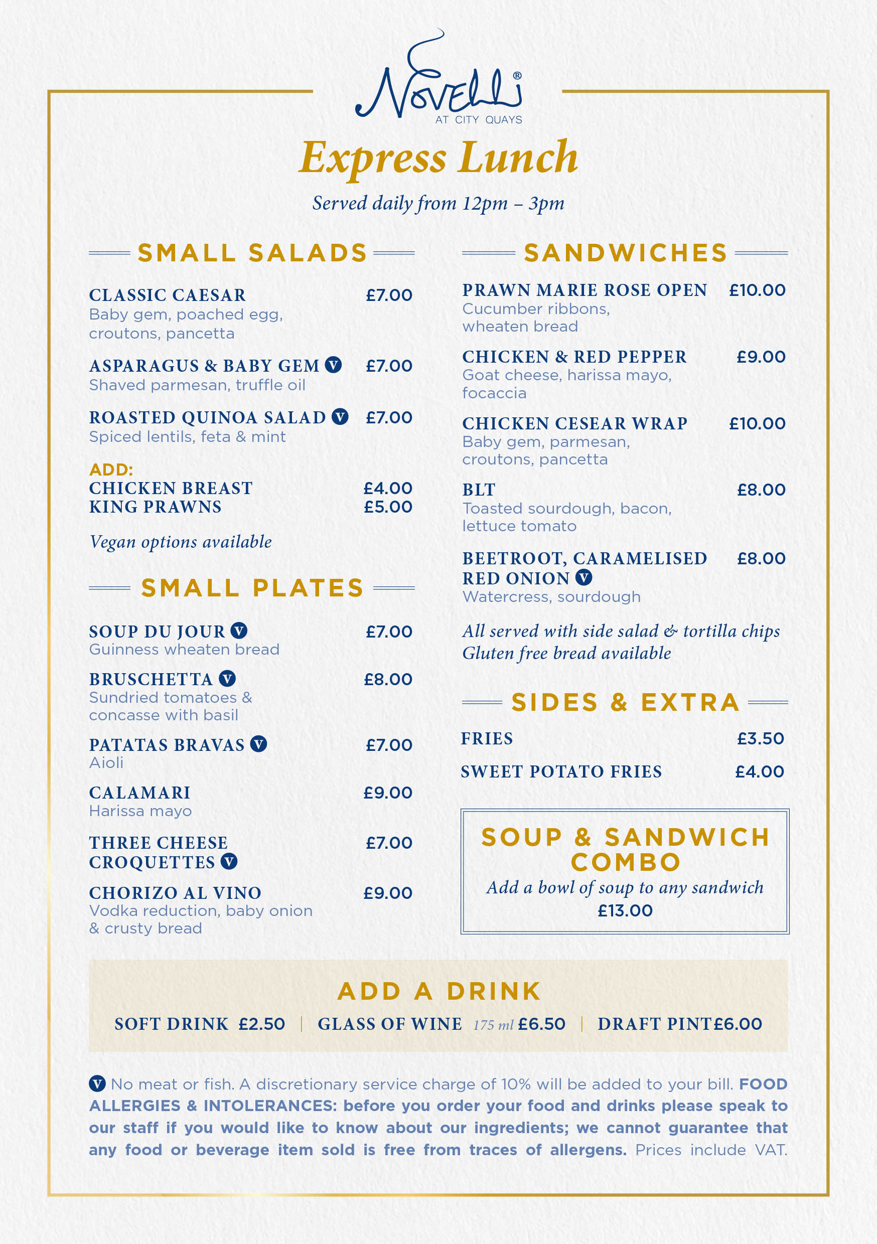 Novelli At City Quays Express Lunch Menu