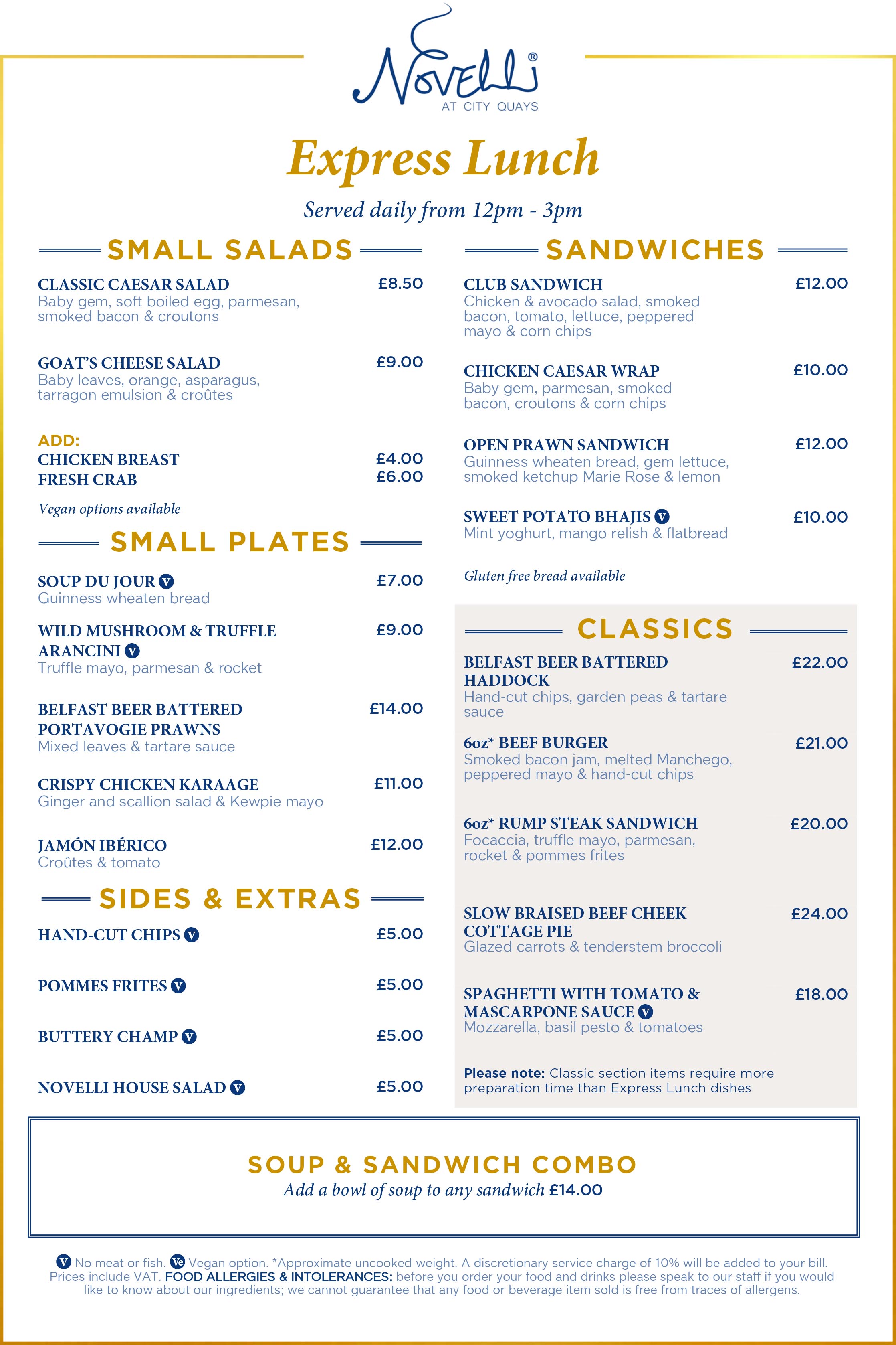Novelli At City Quays Express Lunch Menu
