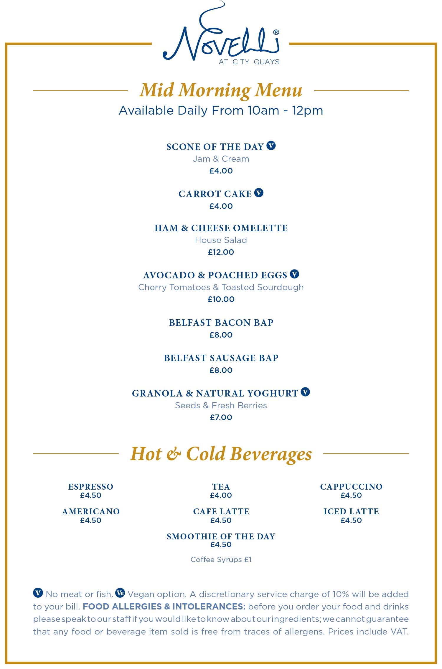 Novelli At City Quays Mid Morning Menu